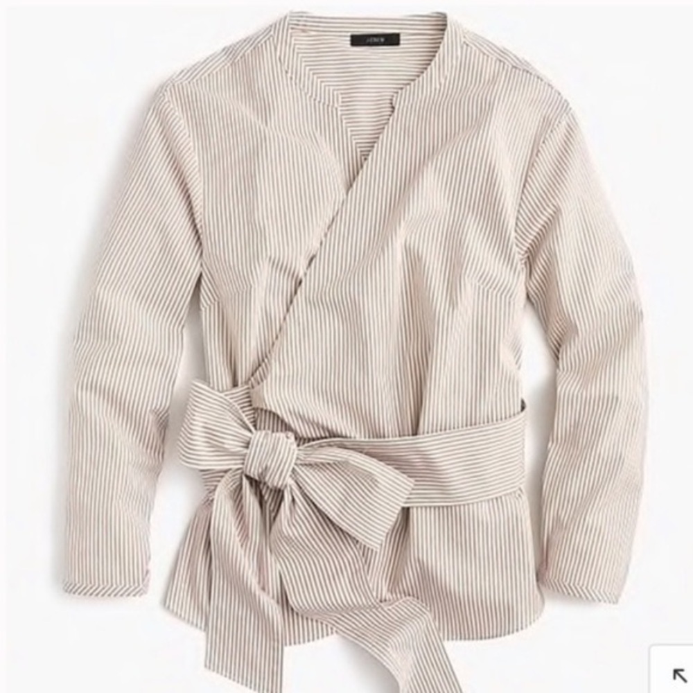J. Crew Black Label Striped Wrap Tie Long Sleeve Blouse Sz Small
